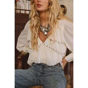 12th Tribe Alyssa Ivory Studded Blouse Size XS